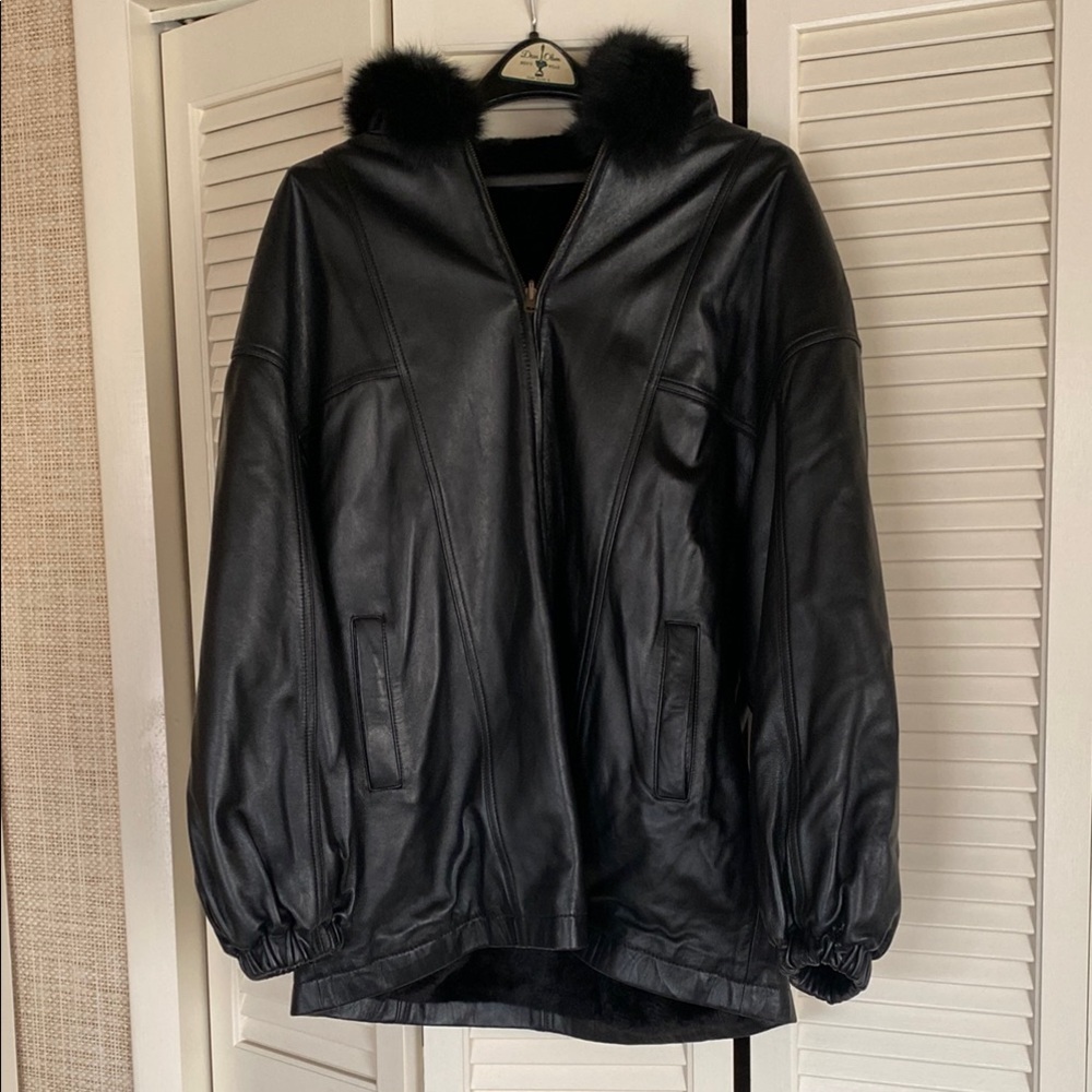 Black Faux Fur Trim Leather Jacket